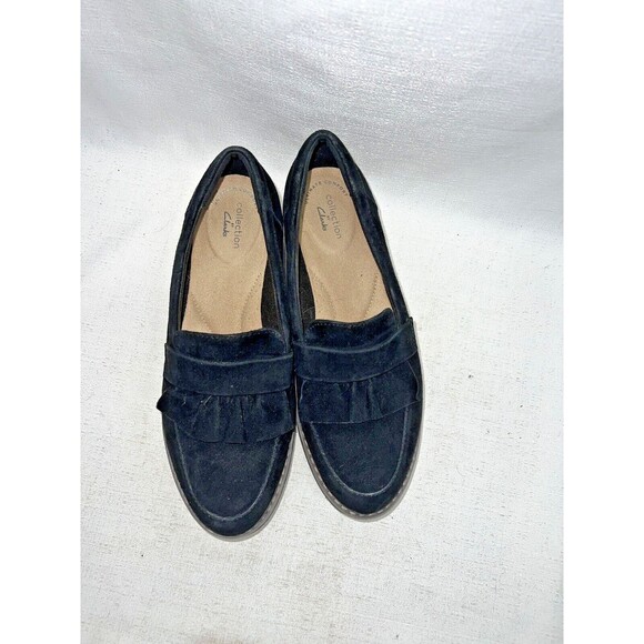 Clarks Collection Airabell Slip On Black Suede Platform Loafer Shoe Sz. 8 - Picture 2 of 9